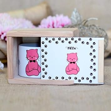 giftmoda Ahşap Kutusunda Sevimli Kedi Kupa Bardak