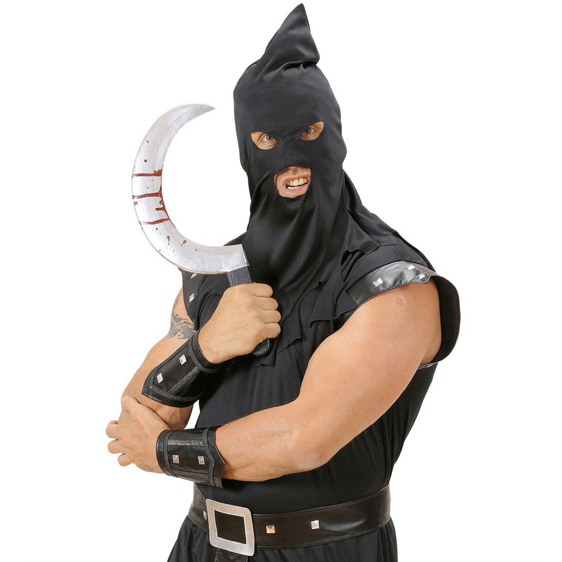 Zerlegbare Sichel Als Grusel-Accessoire – 101 Cm, Silber-schwarz, Für Halloween & Kostümpartys