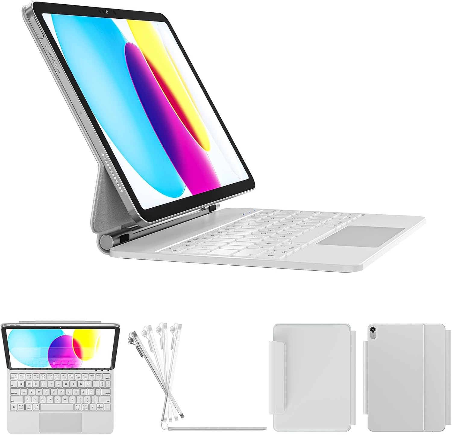 for iPad 11th(A16, 2025)/10th Generation Case with Keyboard, Magic Keyboard 2022, Springy Backlit Keys, Stain-Resistant Surface, Multi-Touch Trackpad, White