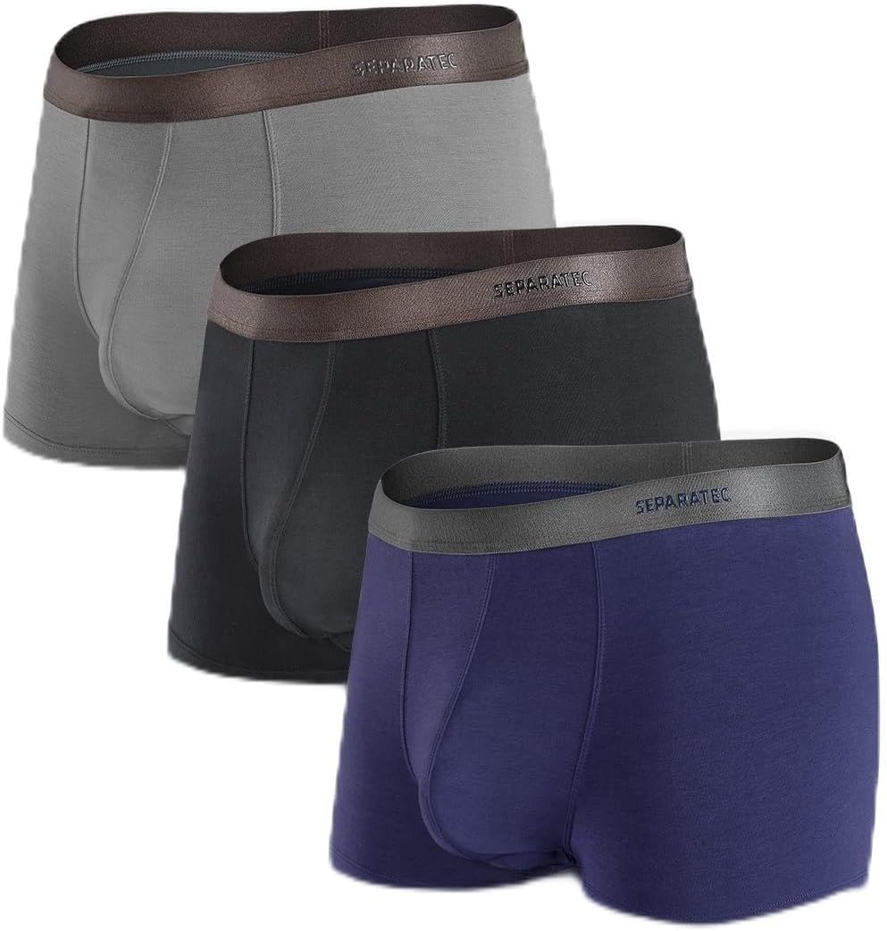 Separatec Men's Boxer Briefs Dual Pouch, Stretch Underwear Bamboo Fibre Moisture-Wicking Breathable Smooth Mens Boxer Shorts Long Multipack