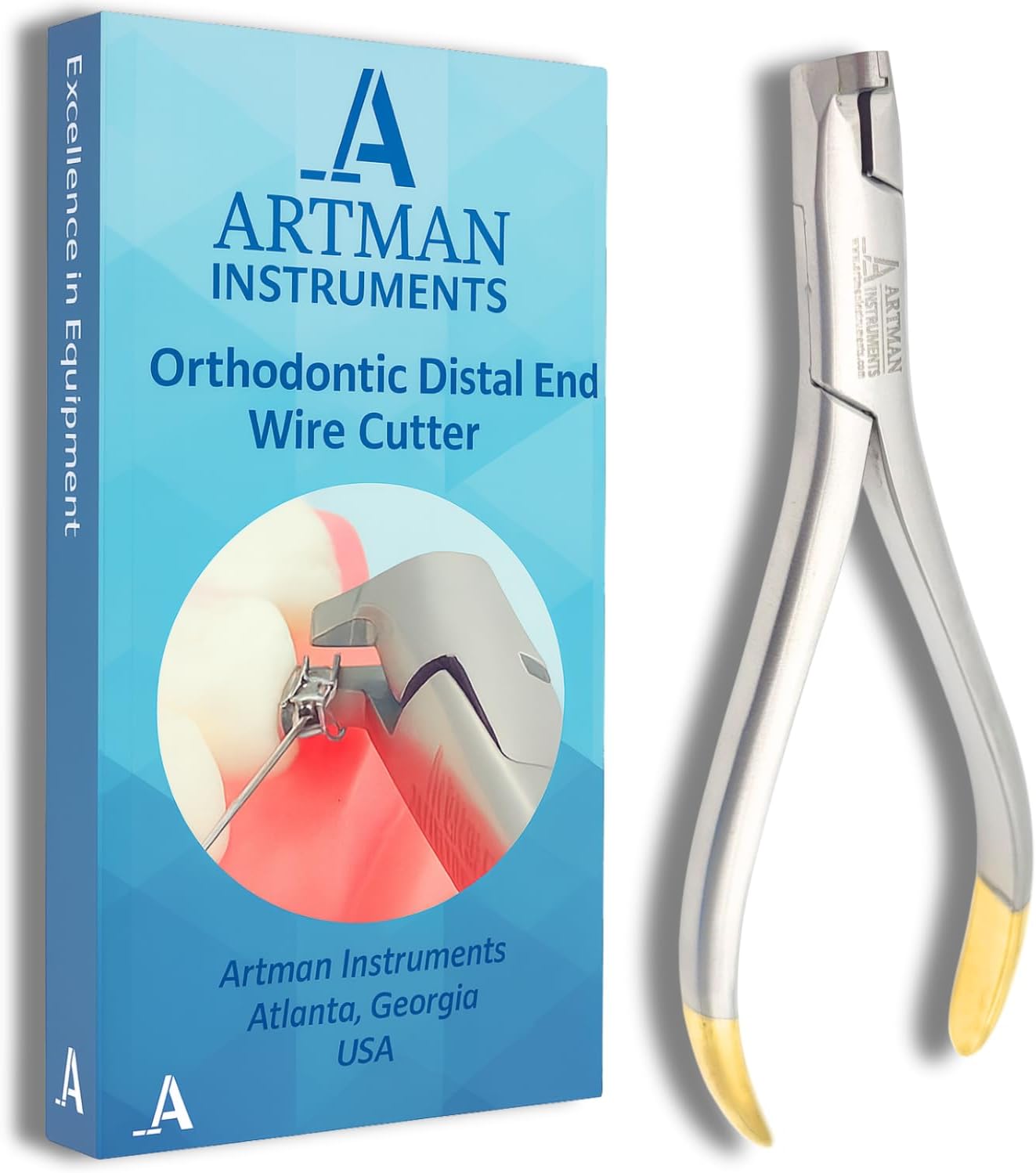 ARTMAN INSTRUMENTS Braces Wire Cutter Orthodontic Distal End Cutter, Large Handle, Tungsten Carbide Inserts with Safety Hold, For 0.014" to 0.019×0.025" Wires