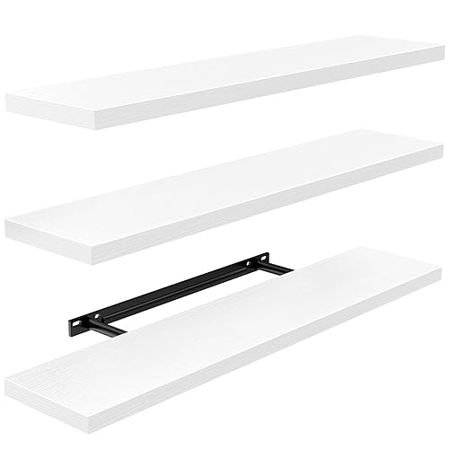 AMADA HOMEFURNISHING 23.6" L Floating Shelves, Wall Shelves Set of 3 for Bathroom/Living Room/Bedroom/Kitchen, White Floating Shelves for Wall Decor with Invisible Brackets - AMFS44W - White - 23.6 Inches