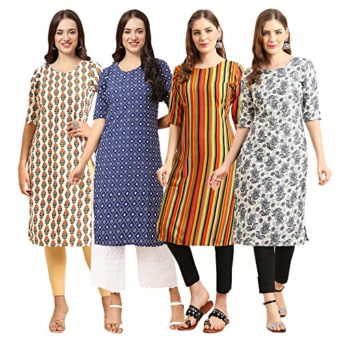 Image of Pinkmint Women's Crepe Digital Print Straight Kurta [Pack of 4]