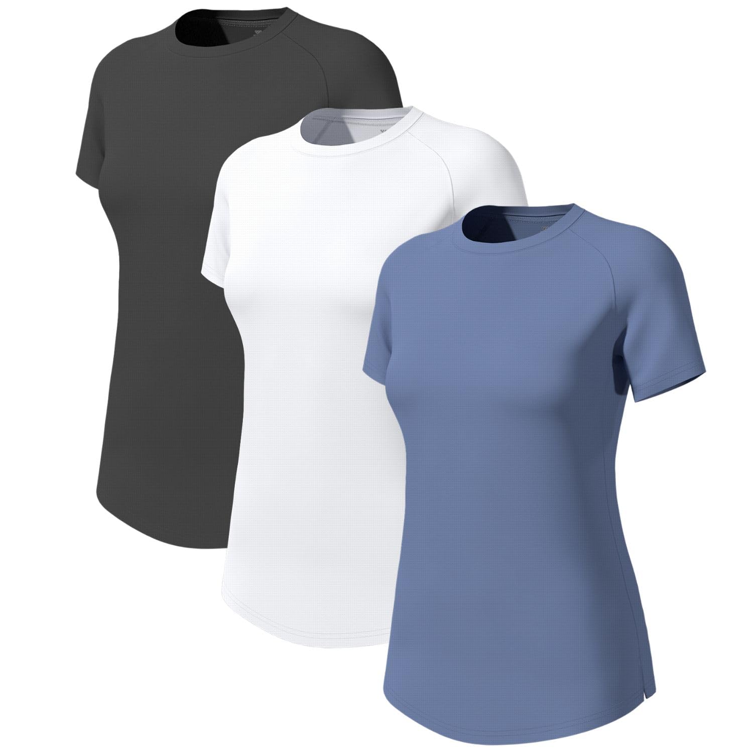 Wulibike 3 or 5er Pack Sportshirt Damen Kurzarm，Laufshirt Atmungsaktiv Funktionsshirt Schnell Trocknend UPF50+ Fitness Training Running Top Wandern Yoga Outdoor Activewear