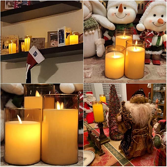 LTETTES Flameless LED Candles AA Battery Powered with Golden Acrylic Fiber Glass with Remote Controller and Timer for Home Festival Wedding Decor (Set of 3-3" D x 4",5",6" H) 7 617q41BL8tL