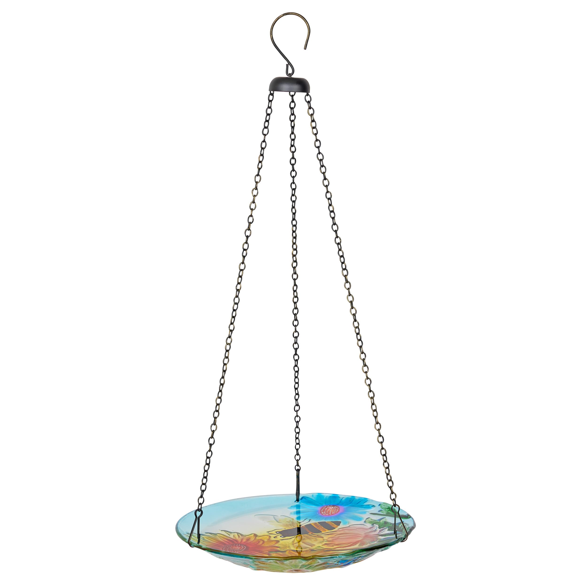 Alpine Corporation KBD126 Vogelfutterstation und Vogeltränke aus Glas, zum Aufhängen, Blumen- und Bienenschale mit Kette, 25,4 cm breit