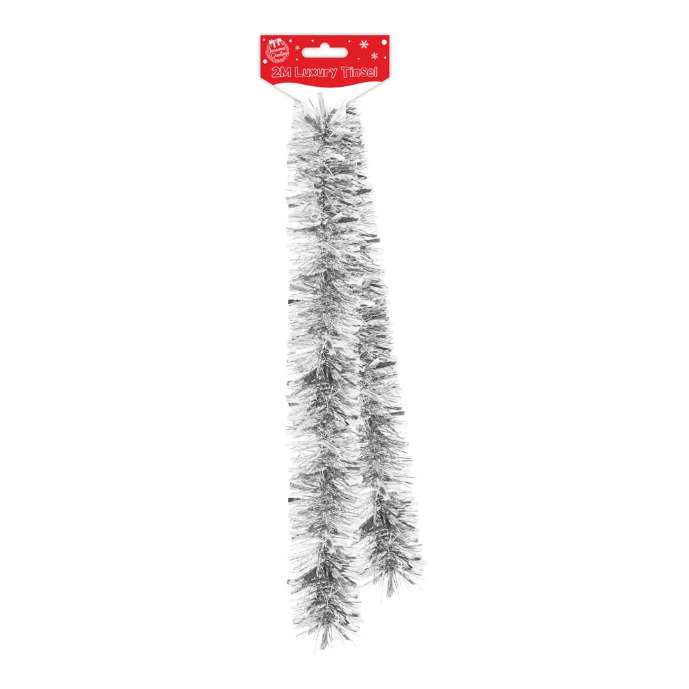 2m Luxury Thick Tinsel Christmas Tree Decoration - Silver