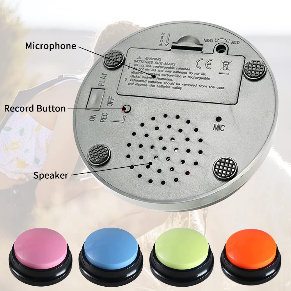 Pulsanti per Cani, 4 Pezzi Pulsanti per Cani Parlare, Buzzer con Funzione di Registrazione per Comunicazione, Giochi Interattivi per Cani Pulsante Addestramento degli Animali Domestici