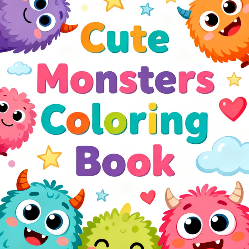 Cute Monsters Coloring Book: Fun and Easy Coloring Pages with Adorable Friendly Monsters for Kids Ages 4–8 (Cute Creatures Coloring Books)