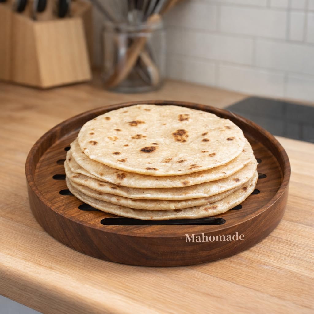 Wooden Roti Holder, Roti Tray, Sheesham Wood Serving Plate, 9 inche Round, Natural Brown, Chemical-Free (Roti Plate)-image-26