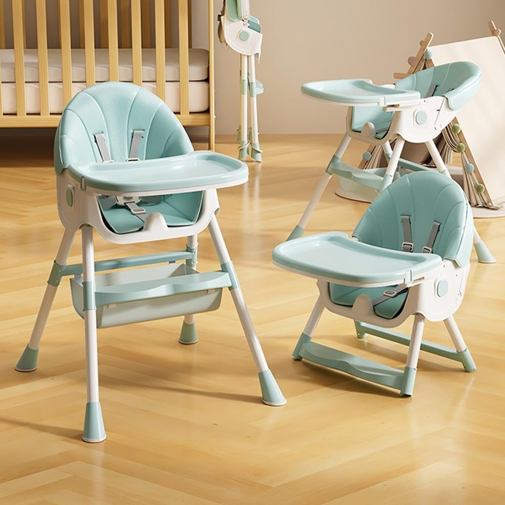 Chaise Haute Bébé 4 en 1 Réglable - Plateau Amovible Lavable - Siège Évolutif Sécurisé pour Repas, Jeu et Croissance 6M-3Ans (vert)