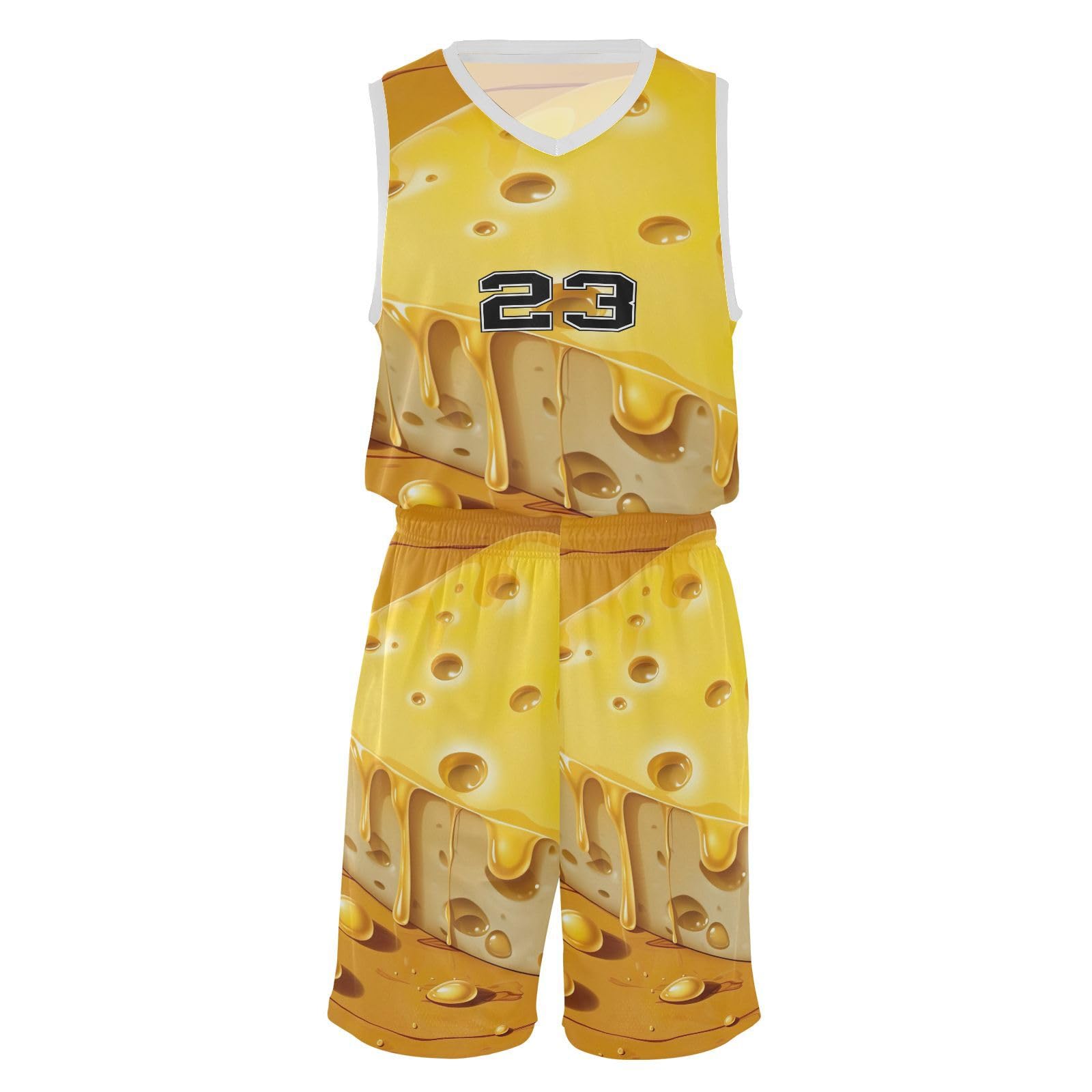 FLildon Vivid Cheese Boys Basketball Jersey Set Tank Top Shorts Tracksuit Sport Training Suit for Kids, M
