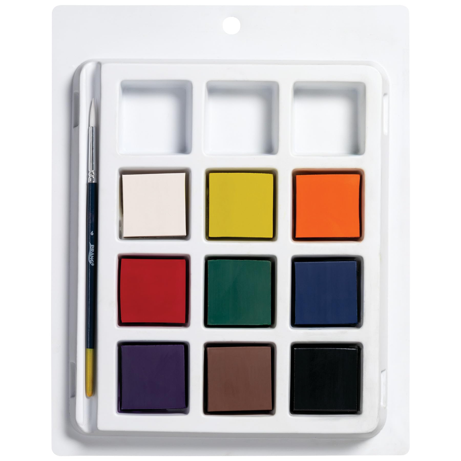 Prang Klassische Tempera-Kuchen, Set mit 9 Farben und Pinsel, verschiedene Farben (80900)
