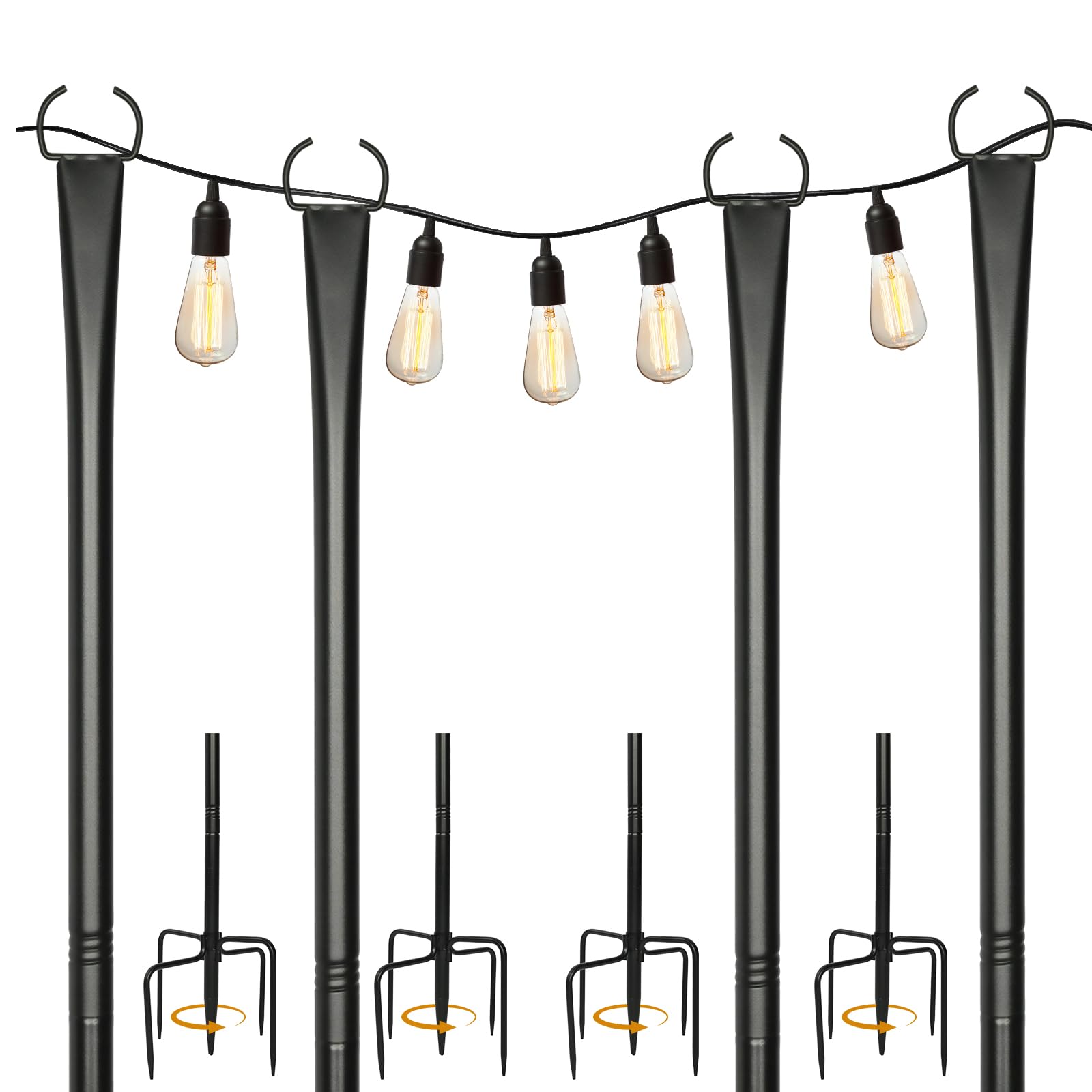 Lot de 4 guirlandes lumineuses de 3 m - Crochet de berger de jardin pour guirlandes lumineuses en extérieur - En métal - Avec fourchette - Support de guirlande lumineuse d'extérieur pour