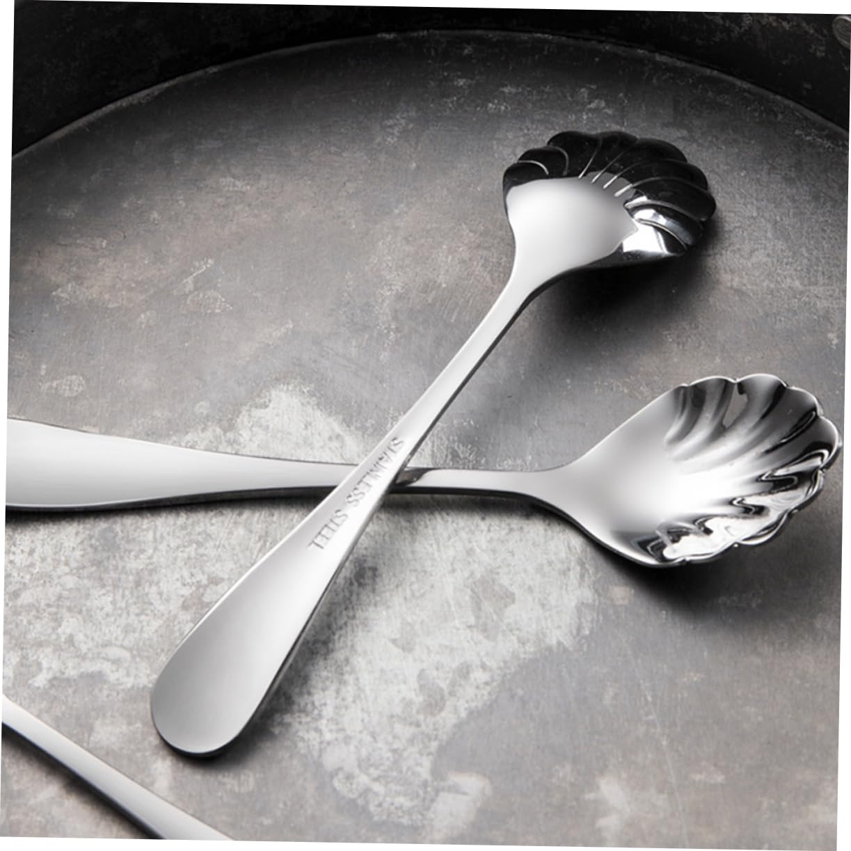 GRIRIW 6Pcs Elegant Flower Shaped Dessert Spoon Stainless Spoons for Home Kitchen Restaurant Use for Soups Ice More