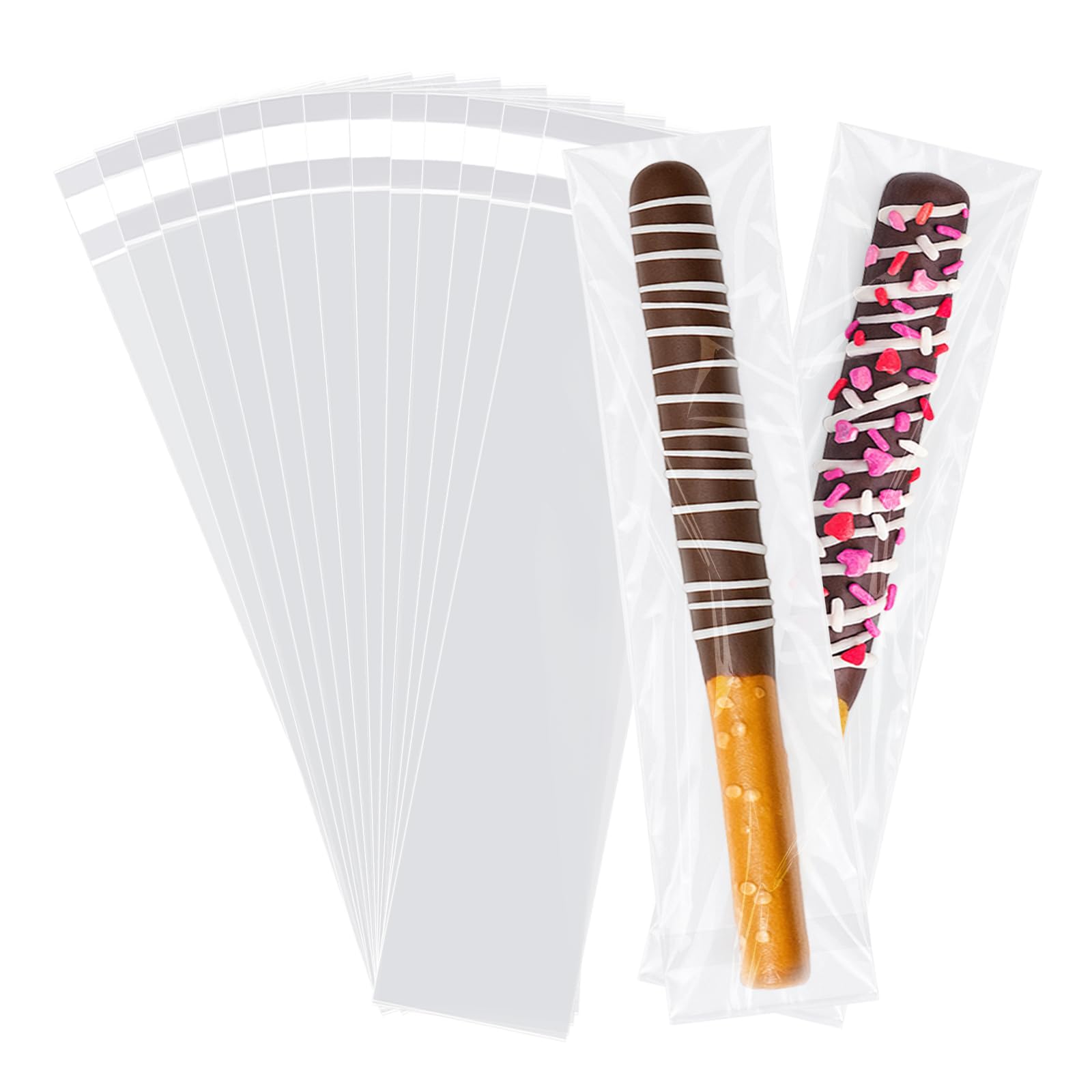 Pretzel Rod Bags Self Sealing 2X10 Inches Clear Plastic Pack of 200 Treat Packaging Gift Giving Snack Party Favors