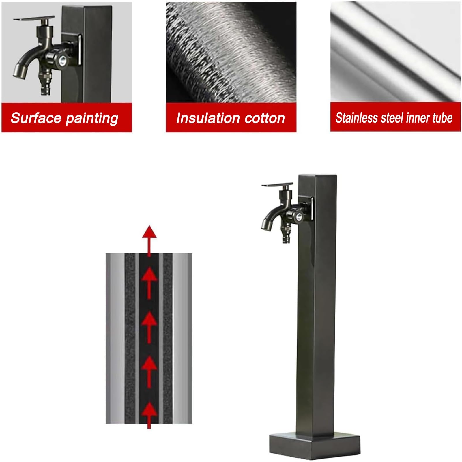 Générique Colonne d'arrosage Verticale antigel pour Jardin extérieur - Distributeur d'eau carré avec Robinet et Pistolet pulvérisateur, borne d'arrosage sur Pied de 66 cm pour Une Irrigation Efficace