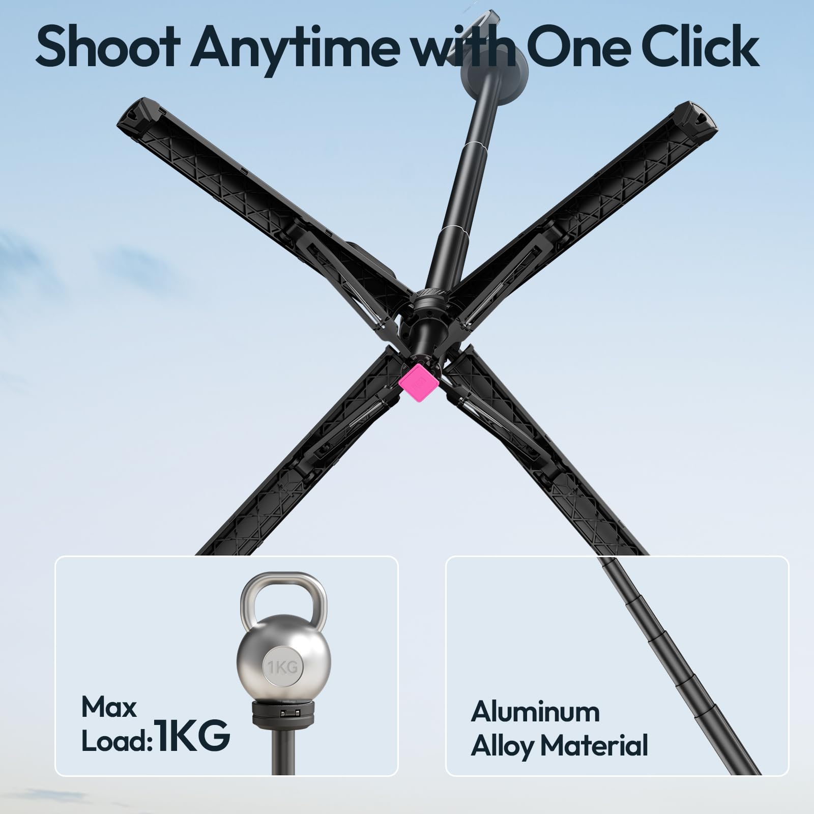 ULANZI MT85 Auto-Open Stativ, Magnetisches Selfie Stick mit Bluetooth 150 cm, Vierbeinständer Automatisch öffnen, Selfie-Stöcke 25N Magnet, All-in-1 Tripod Kompatibel mit iPhone 17-12 Magsafe Sumsung