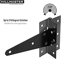 Vista 5 de Bisagras de puerta de cobertizo de 10 pulgadas con correa en T resistentes, bisagras de correa en T negras, bisagra en T forjada para cercas