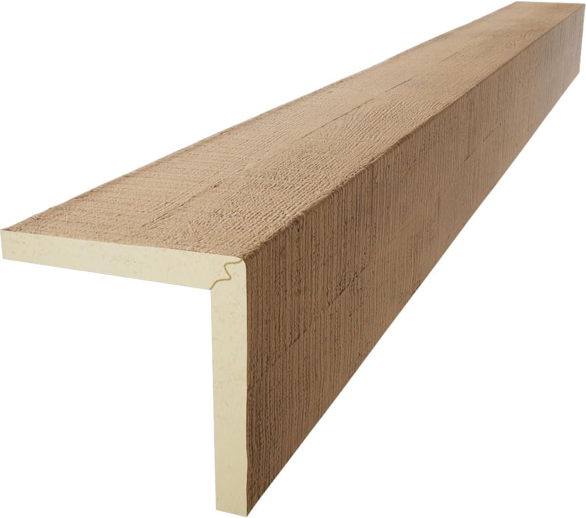 Timberthane Rough Cedar Faux Wood Beam, 2-Sided (L-Beam), 6"W x 12"H x 96"L, Buttercream Finish