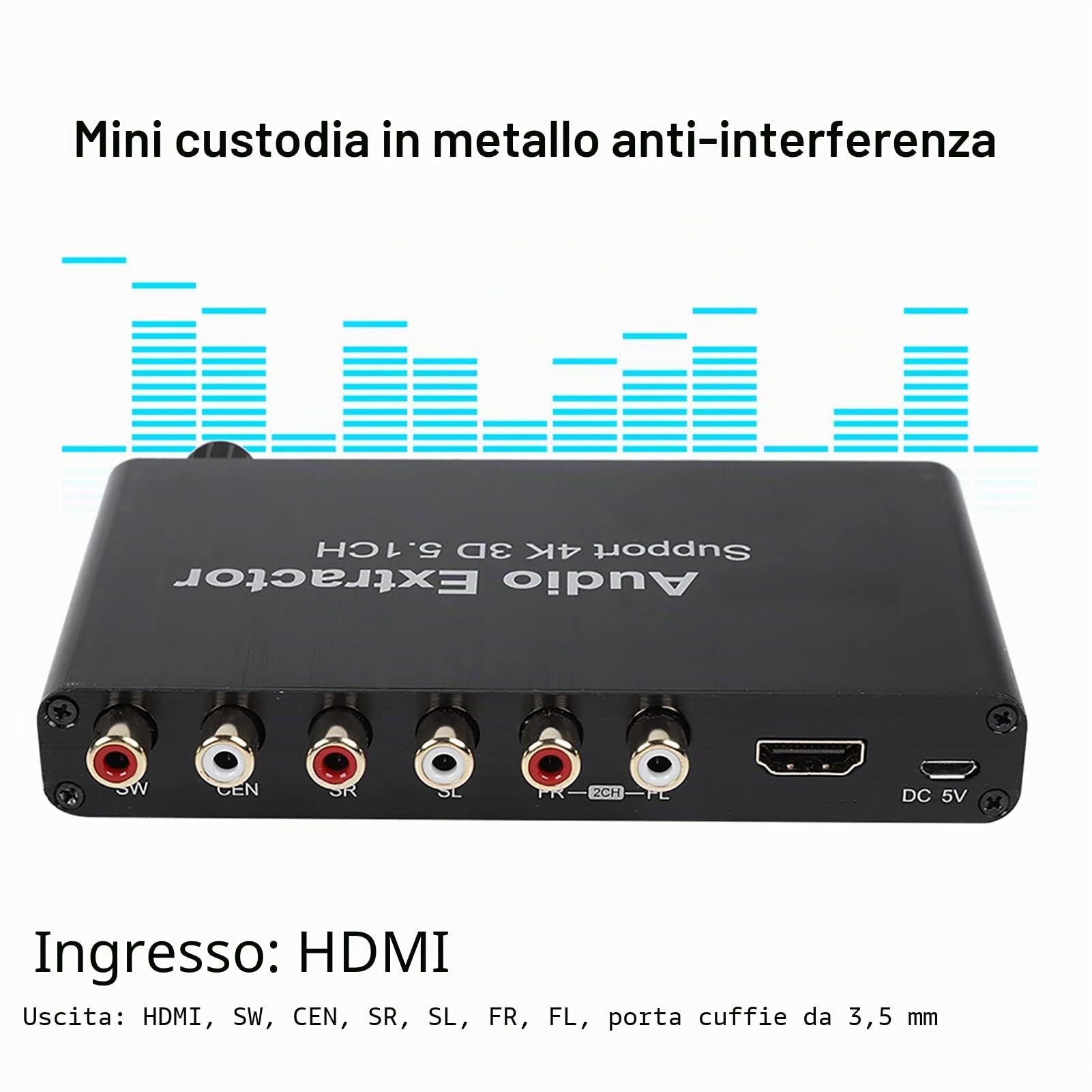 Buachois Estrattore Audio Decodificatore Audio 4K 3D a 5.1 Canali Convertitore HDMI con Uscite CEN SL SR FL FR per Home Cinema TV Box Consolle, Dispositivo Conforme UE per Audio Premium