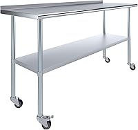 Vista 19 de AmGood Mesa de trabajo de acero inoxidable con protector contra salpicaduras de 1.5 pulgadas y ruedas NSF Mesa de preparación de alimentos
