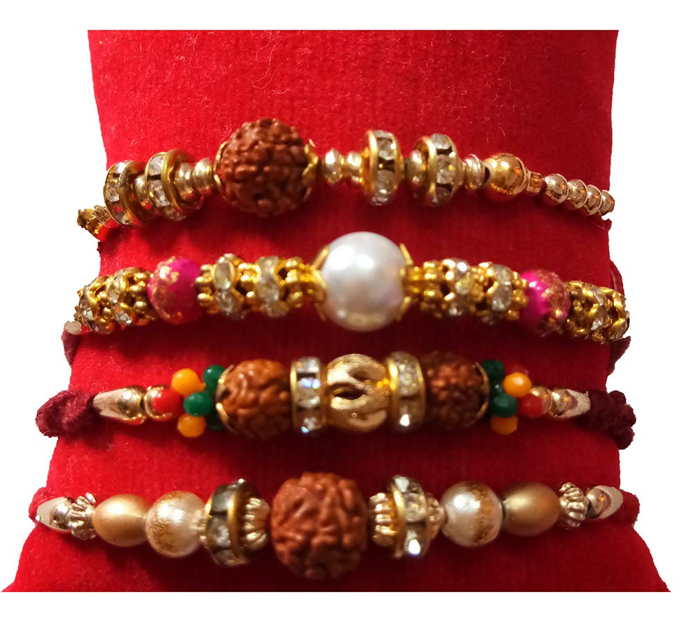 DMS RETAIL Multicolor Pearl And Diamond Studded Rakhi For Brother With Roli Chawal Rakhi Bracelet For Brother Pack Of 4 Different Rakhi (Pattern45) (B07V296FW8) Amazon Price History, Amazon Price Tracker