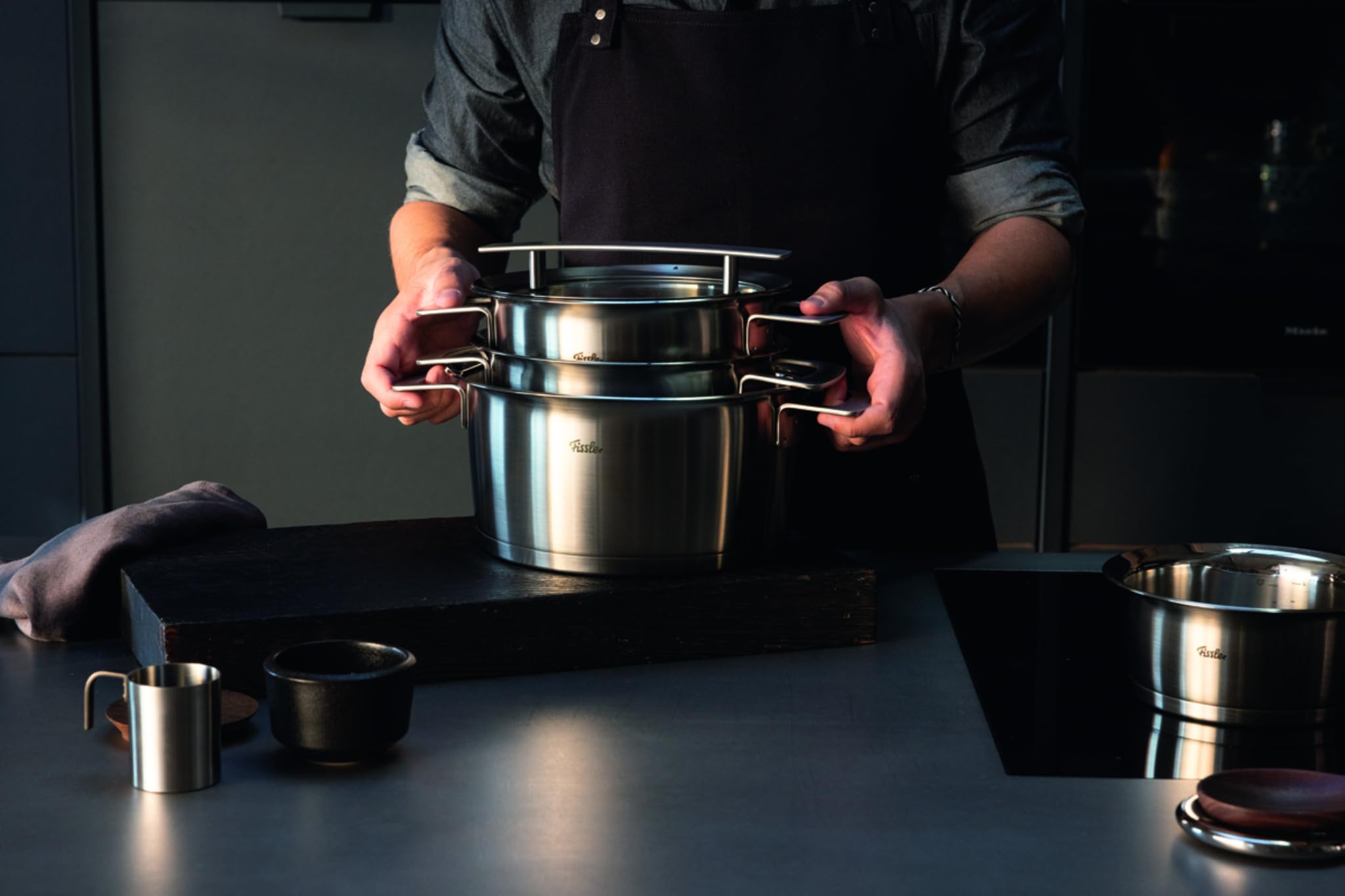 Fissler Phi Collection® Topfset 5-teilig – Made in Germany, Edelstahl 18/10, CookStar® Boden, stapelbar konisch, Design von Phoenix Design, Induktion