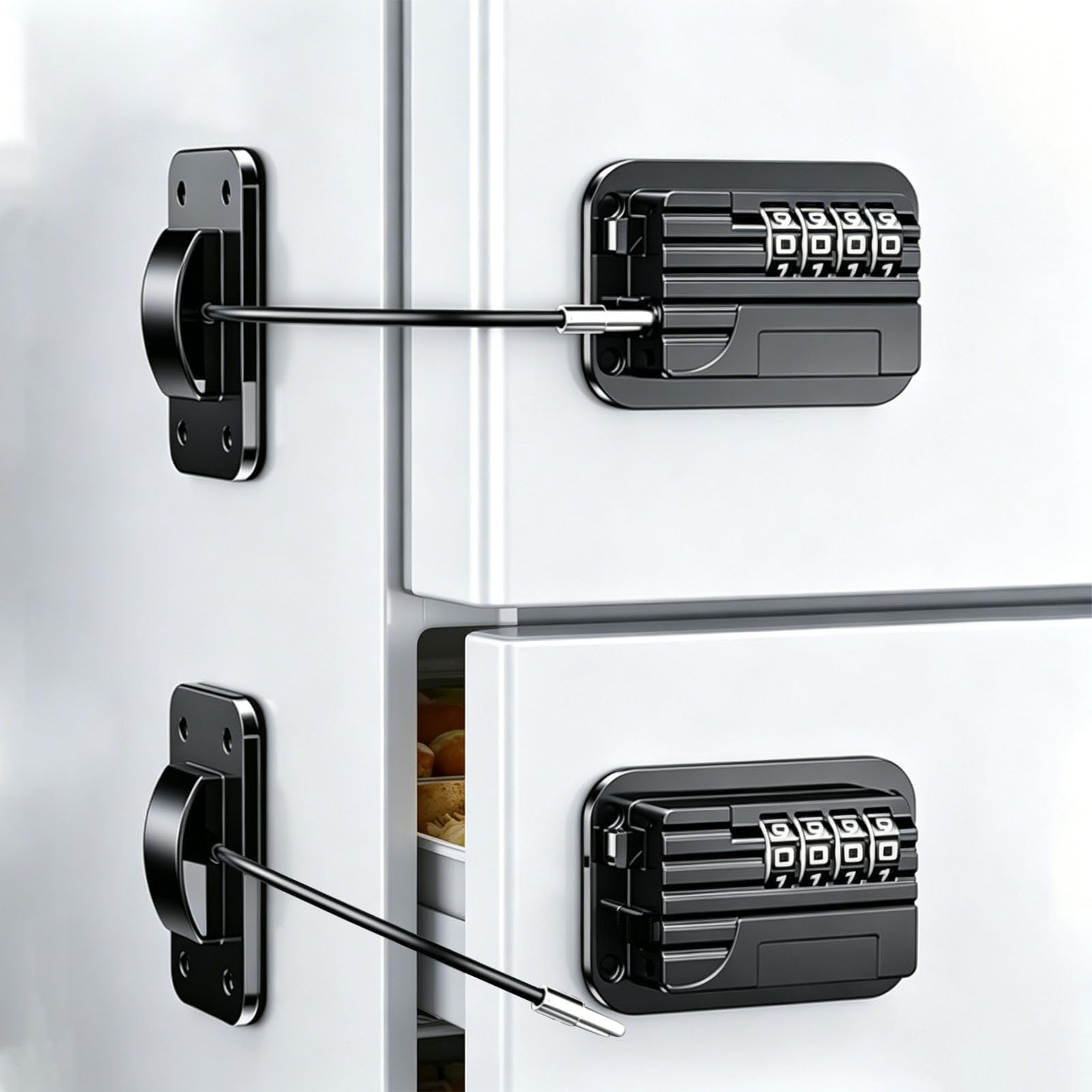 Refrigerator Lock with Combination Code, Child Proof Fridge Door Lock, Self Adhesive Safety Lock for Fridge, Freezer, Cabinets, Drawers, Cupboards, Windows and Doors, No Drilling Required, Black