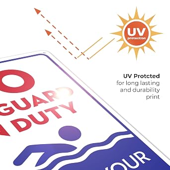 No Lifeguard On Duty Sign, Blue Pool Sign,