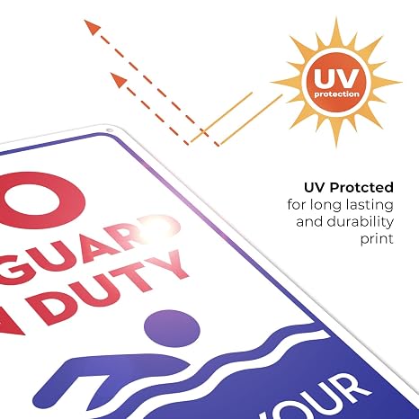 No Lifeguard On Duty Sign, Blue Pool Sign,