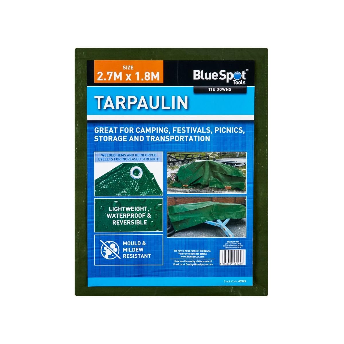 B&Q -  45925 Green Tarpaulin 2.7 X 1.8M B/s45925