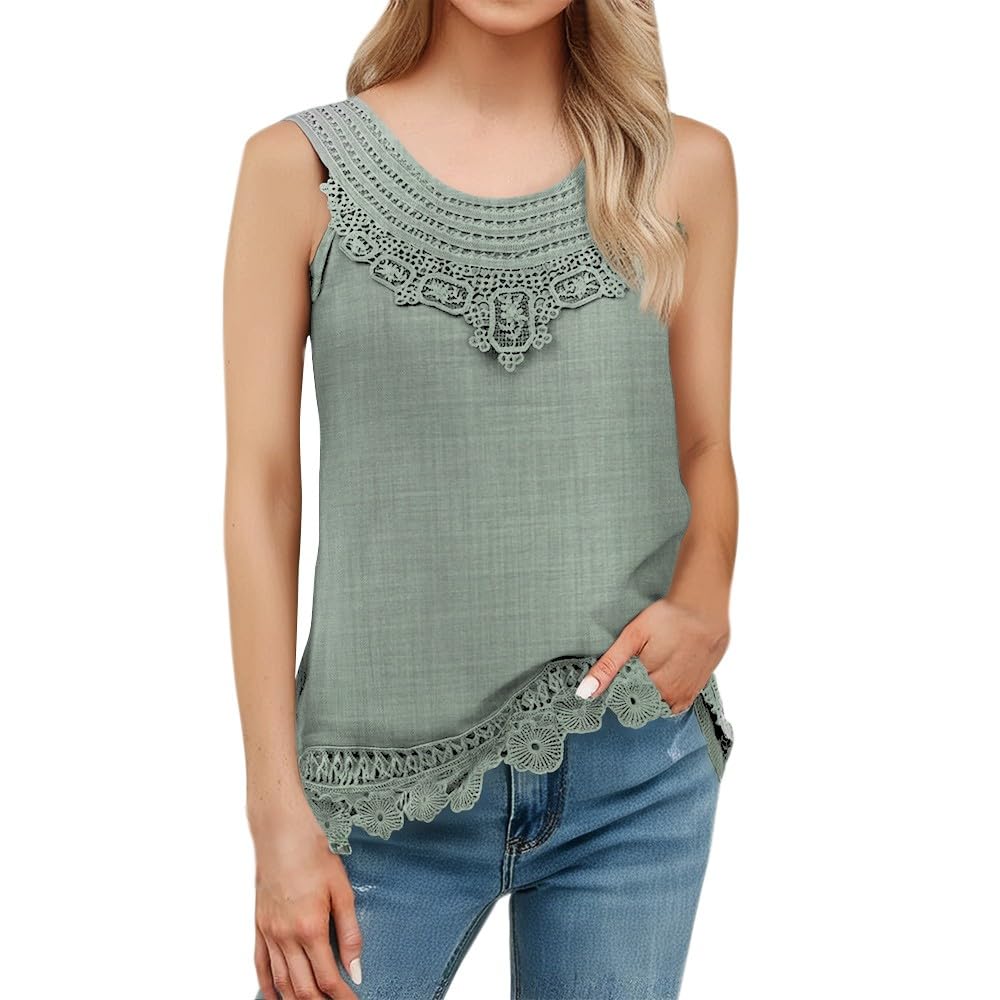 Womens Basic Vest Tops Loose Fit Camisole Shirts Women O Neck Sleeveless Pure Color Lace Plus Size Vest Tops Loose T Shirt Blouse Bra for Women