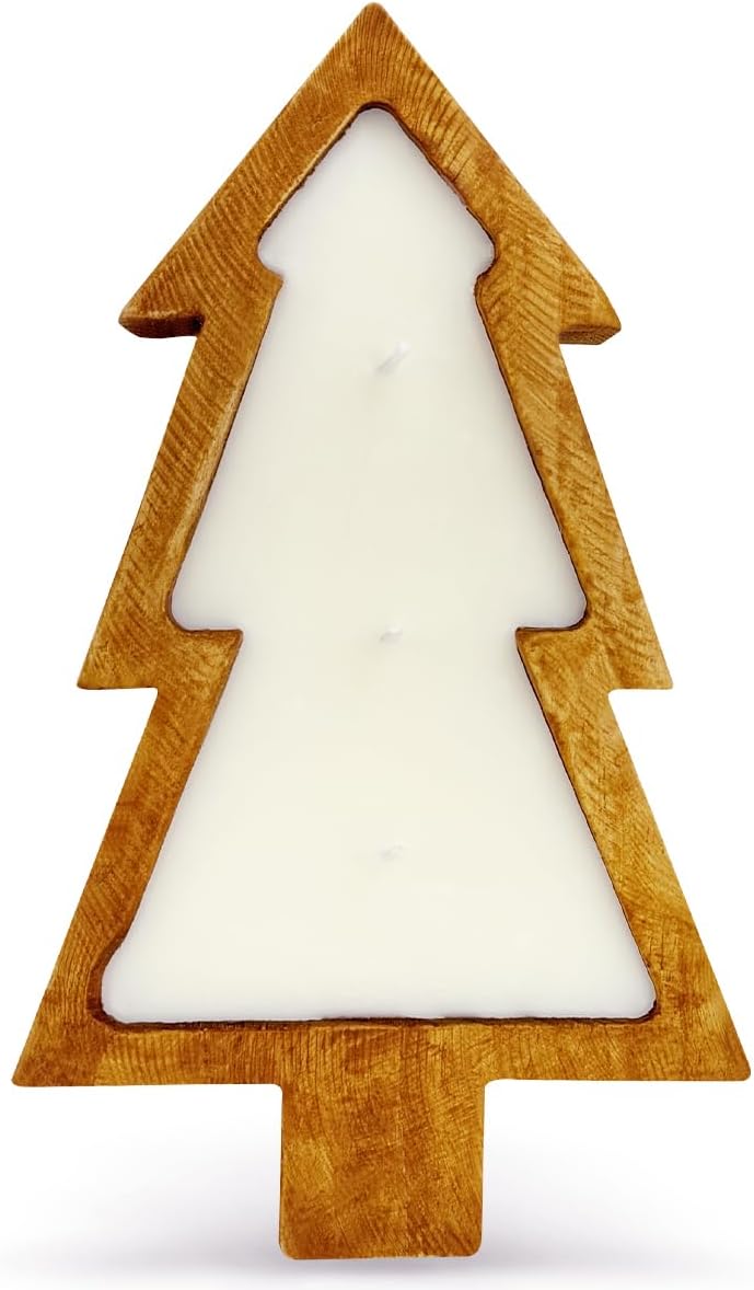 Aromatherapy Candle, SEVEYEE Tree Candle 3wicks 12oz, Large Wooden Bowl Candles for Women,Girl Birthday Gift,Apple Fragrance vin