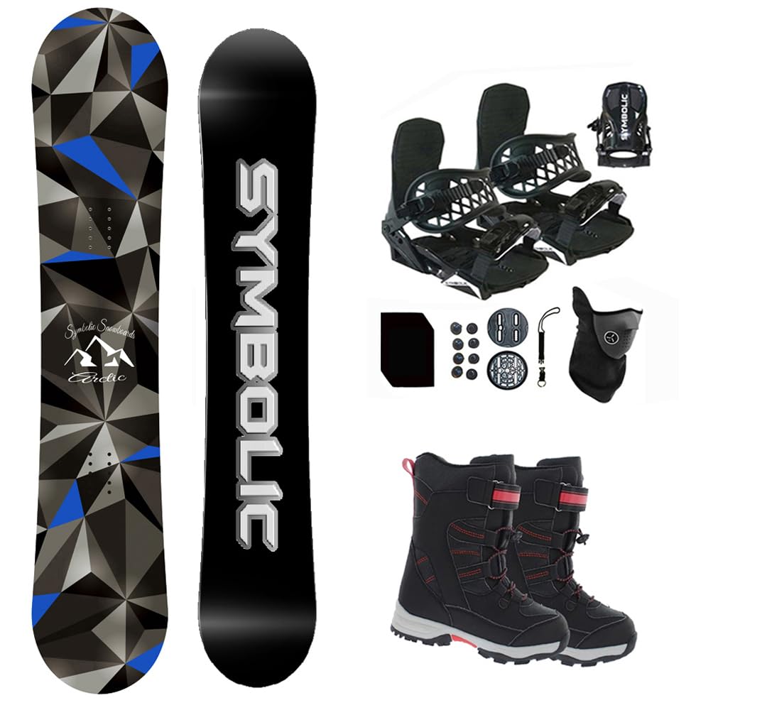 Symbolic Arctic Kids 2025 Snowboard & Bindings & Choice Boots Complete Package Set (Kid 1 Binding+Boot Blk Red Tote, 100cm Arctic Rocker)