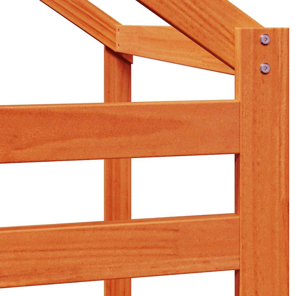 Techo de madera maciza de pino para cuna de 188 x 97 x 113 cm en color marrón cera. Estructura de techo rústica con lado abierto para facilitar el acceso. Accesorios de juego duraderos y