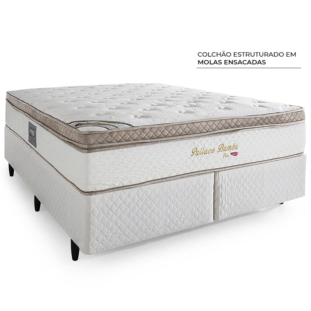 Cama Box Herval King Pallace Bambu, 71x193x203 cm, Molas Ensacadas