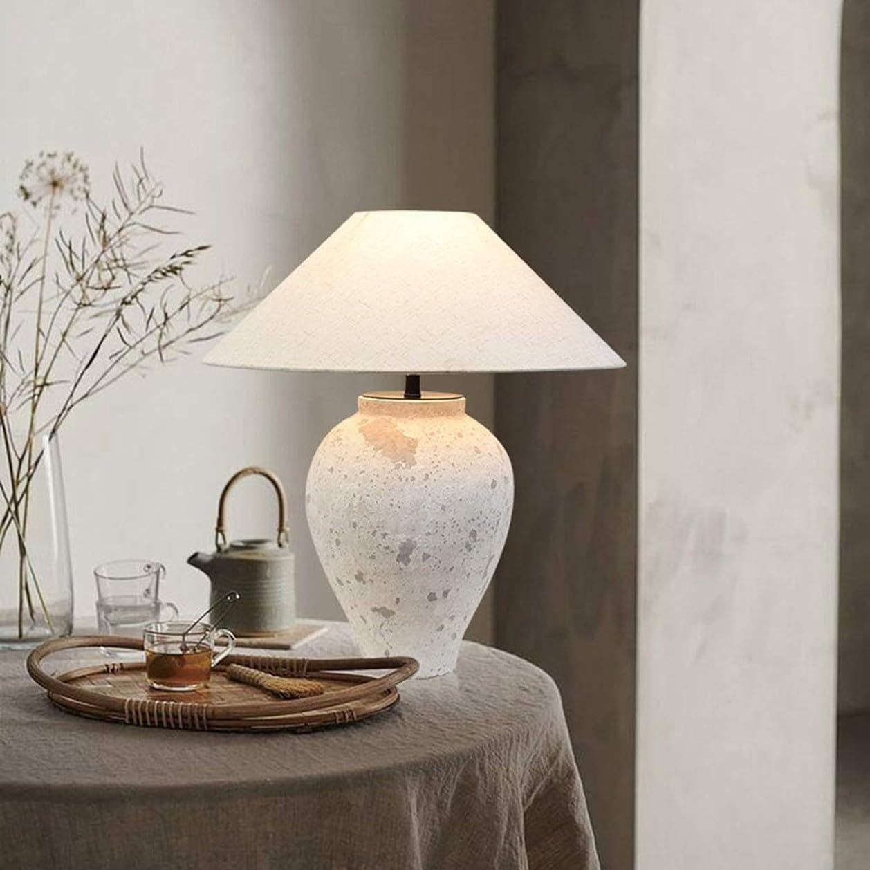 LichtAnna - Witte Trommel Nachtkastlamp met Ovaal Staander