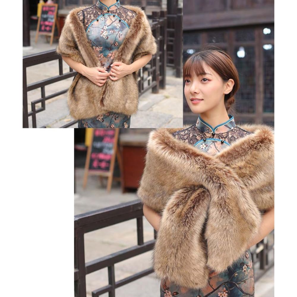 Sciarpa in pelliccia sintetica morbida e calda stole per la sposa, per la sera, per l'inverno, lunga, Shawl Shrug Faux Fur Scarf Wrap, per sposa, matrimonio, festival, Natale, nero, 160 cm