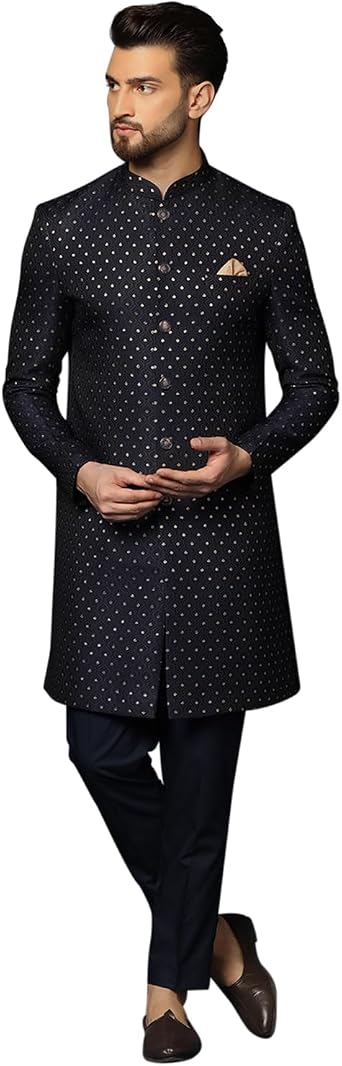 KISAH Mens Sherwani Set - Embellished Silk Blend - Traditional Indian Ethnic Wear for Men - Ideal for Weddings and Festivals