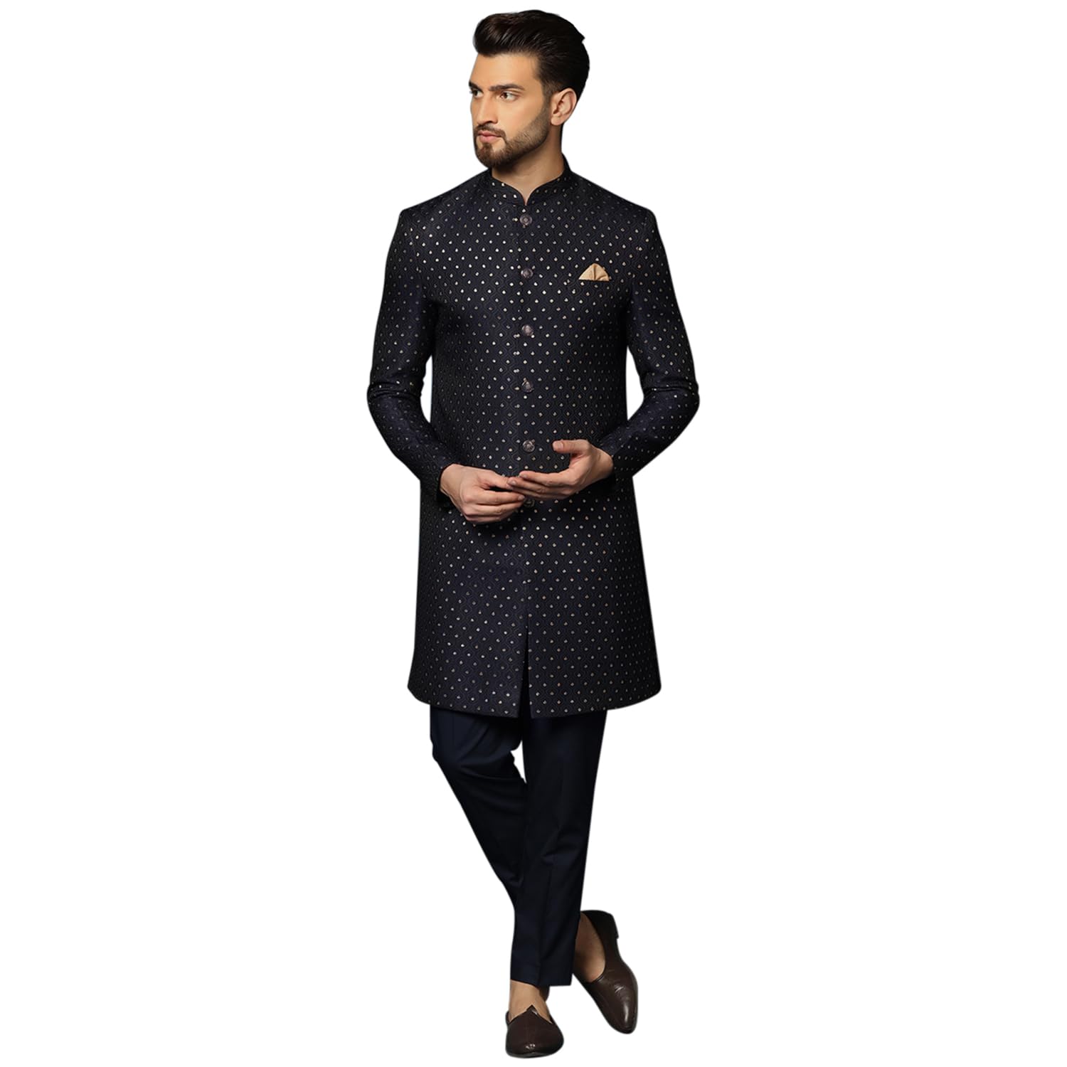 Kisah Mens Sherwani & Trouser Set  Embellished Silk Blend Jacquard Ethnic Wear For Men  Regular Fit Wedding & Festive Look  Dry Clean Only, Black, 40