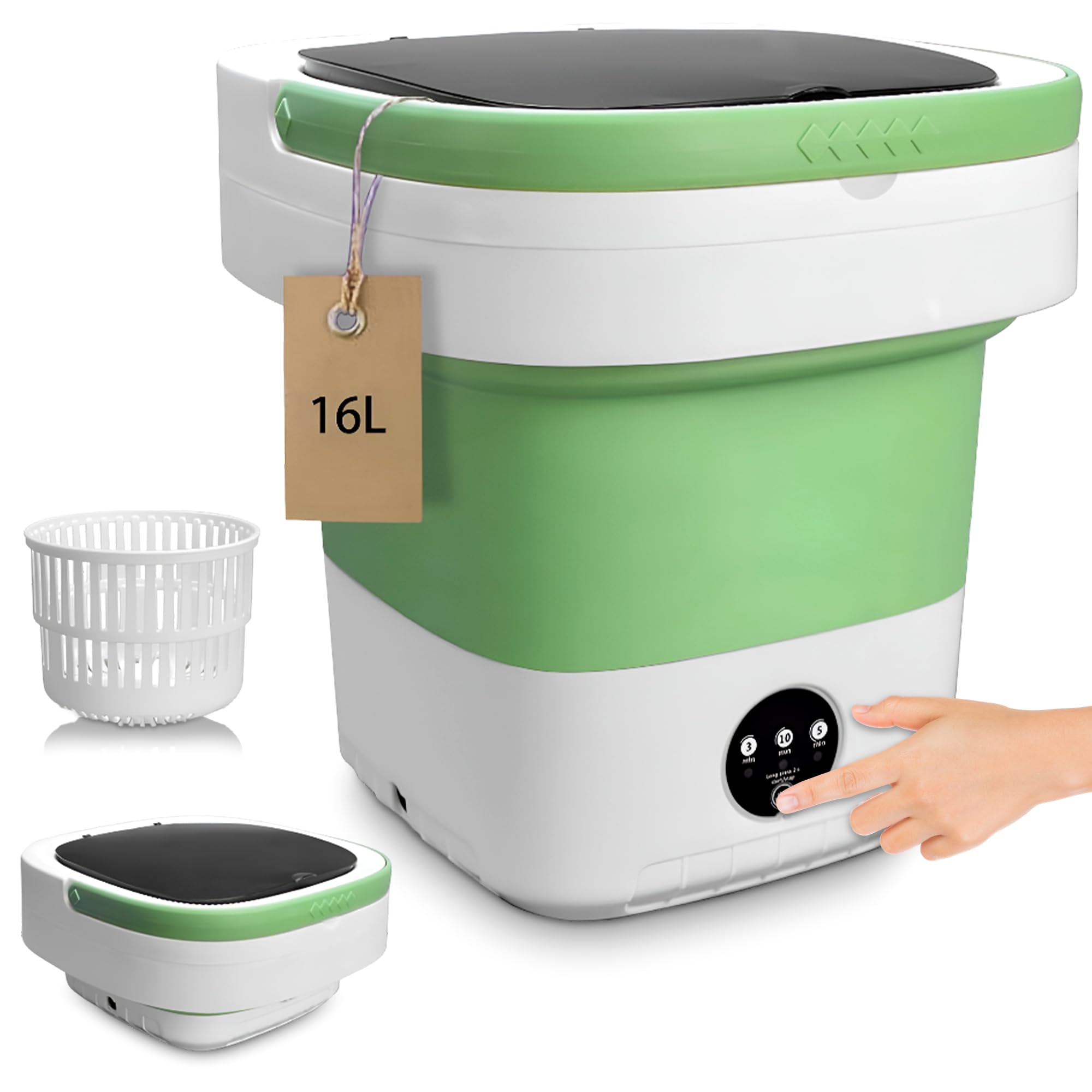 16L Portable Washing Machine with Spin Basket 3 Wash Modes Timer - Collapsible, Portable Clothes Washer for Travel Apartment Camping Dorm Hotel - Deep Cleaning Mini Washer Compact Washing Machines