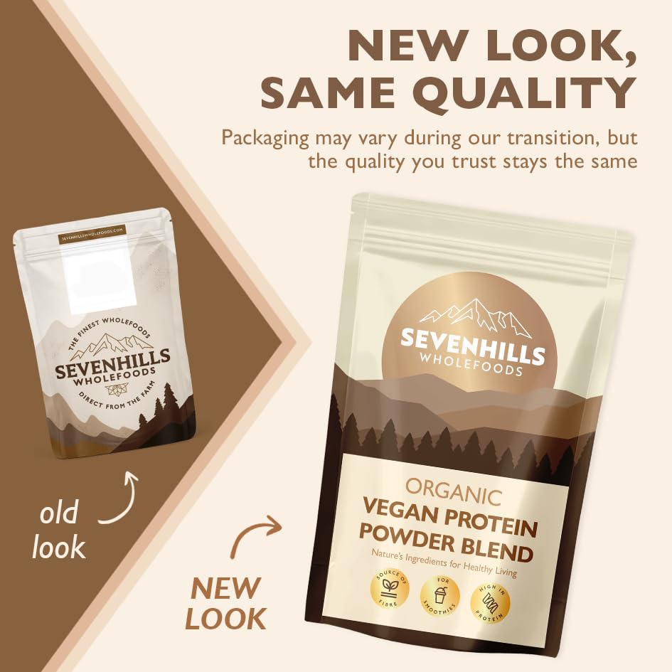 Sevenhills Wholefoods Organic Vegan Natural Protein Powder Blend 900g, with Rice, Hemp & Pea Protein, unsweetened & unflavoured, no additives, Dairy & Soy Free