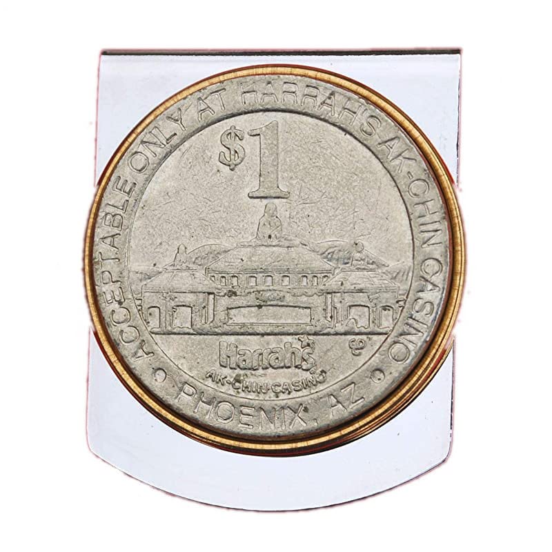 Vintage Harrahs Ak-Chin Casino 1 Dollar Slot Token Stainless Steel Large Wide Design Money Clip NEW - Phoenix AZ