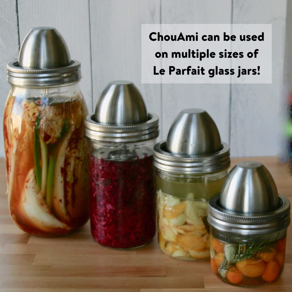 ChouAmi Kit de fermentación de acero inoxidable con esclusa de aire y peso para una fácil fermentación en lotes pequeños de chucrut, kimchi y pepinillos