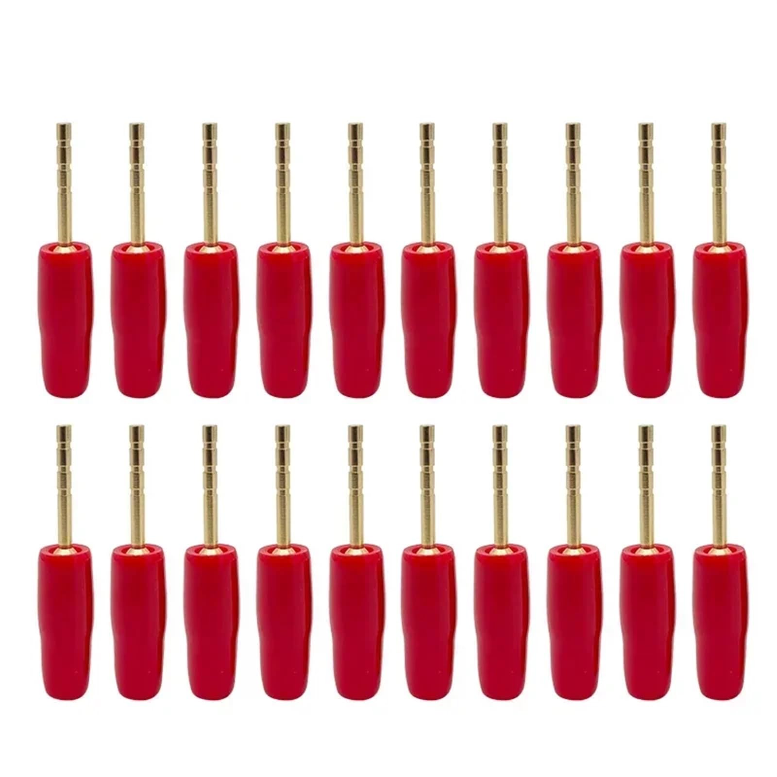 Adaptateur Banane en cuivre plaqué Or, Broche de 2mm, fiches de bornes Banane à Broche Droite, connecteur de câblage de Haut-Parleur, 20 pièces(20 Red)