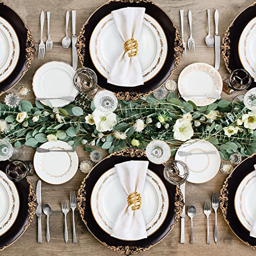 Maoname Black Charger Plates With Gold Rim, Round Antique Plate Chargers For Dinner Plates, 13" Plastic Charger For Wedding Table Setting, Set Of 6 #TOP2