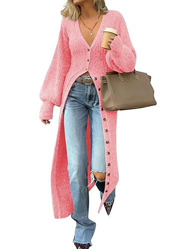 Womens Long Cardigans V Neck Button Down Chunky Knit Dusters