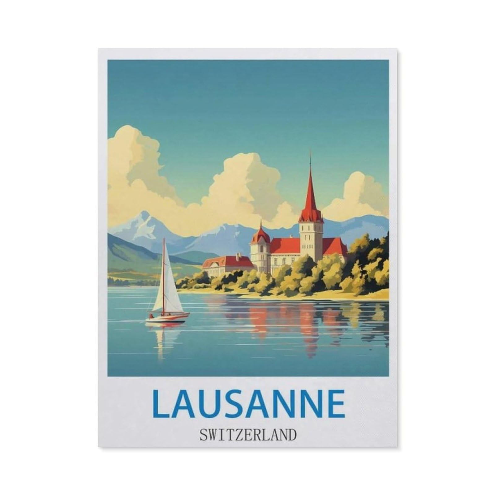 BEAYODKP Diamond Painting，Lausanne Switzerland，Diamond Painting Art Embroidery Cross Stitch Pictures Gift Wall Decoration（30 x 40 cm/11.81 x 15.74 inches）-CL70