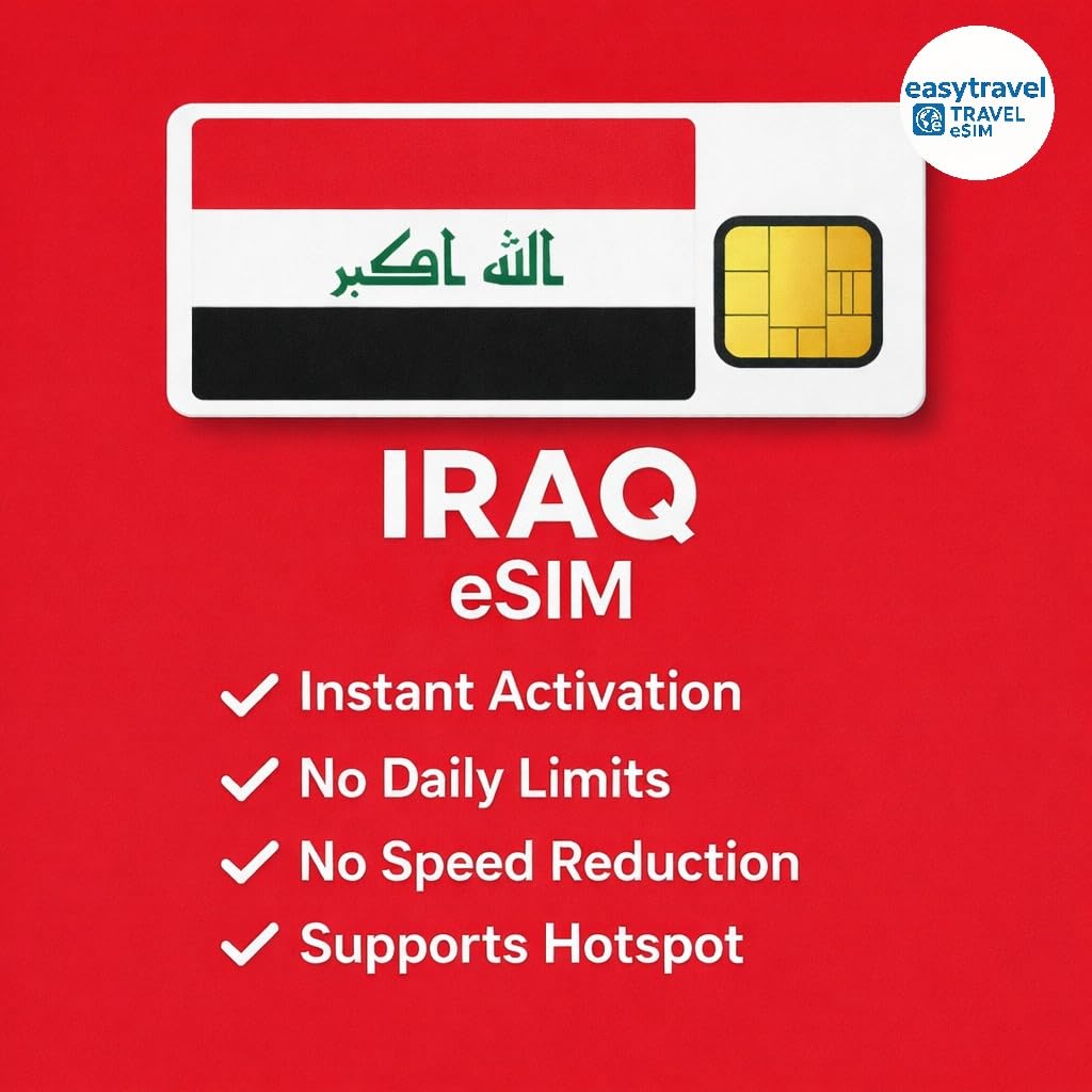 Iraq eSIM High Speed Data Supports Hotspot 30 Days 3-20GB Email Delivery (10GB for 30 Days)